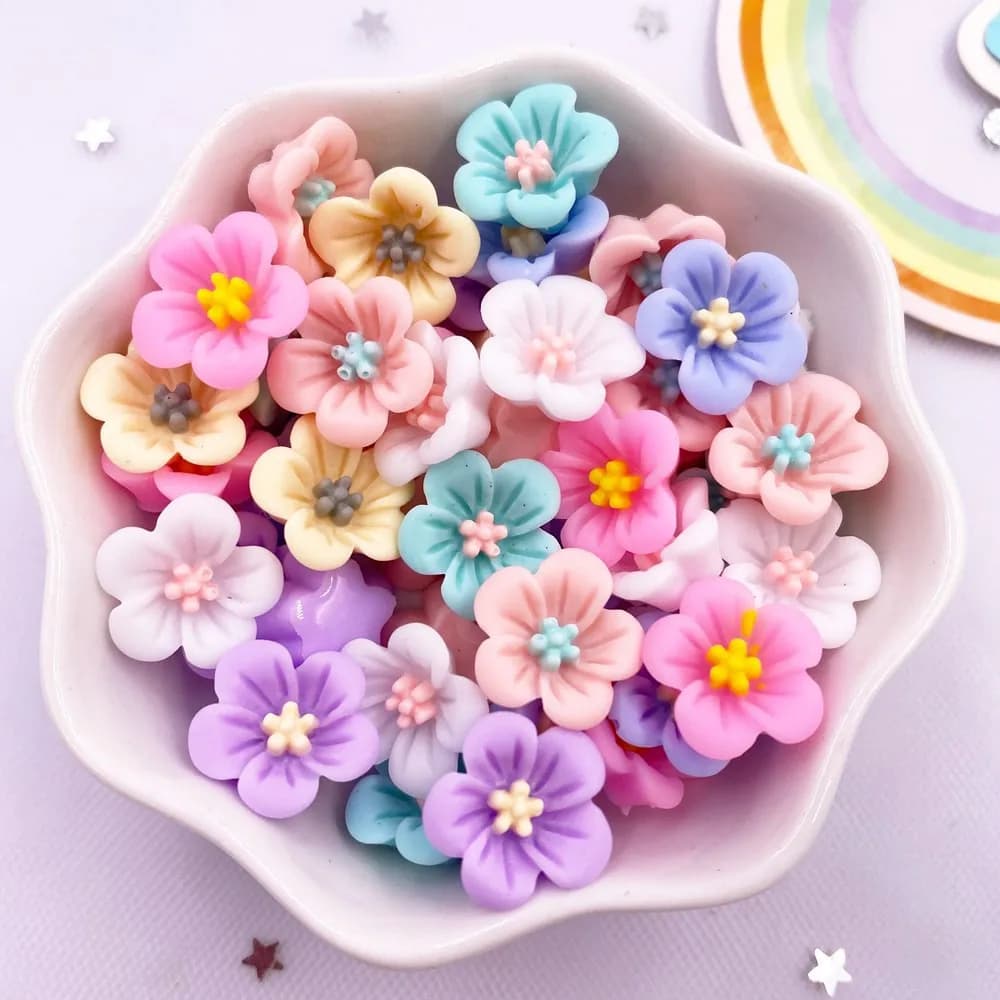 50 pièces 14mm résine 3D coloré matin gloire fleur gemmes Flatback Figurines Scrapbook mariage Appli