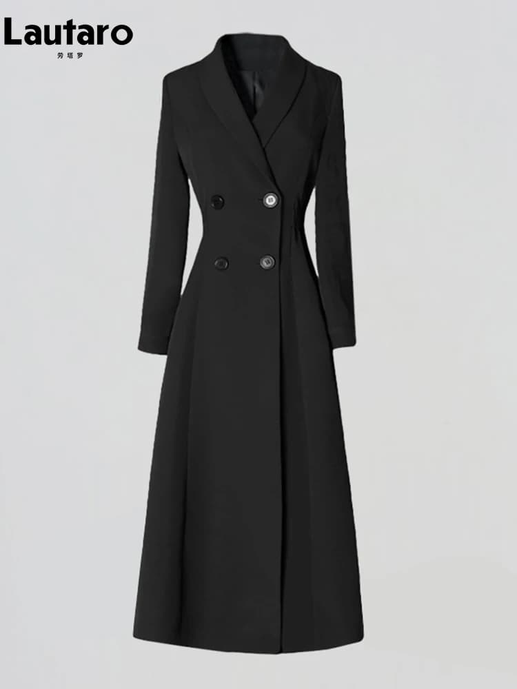 Lautaro-Trench-coat long noir ajusté pour femme, chic, élégant, simple boutonnage, vêtements de créa