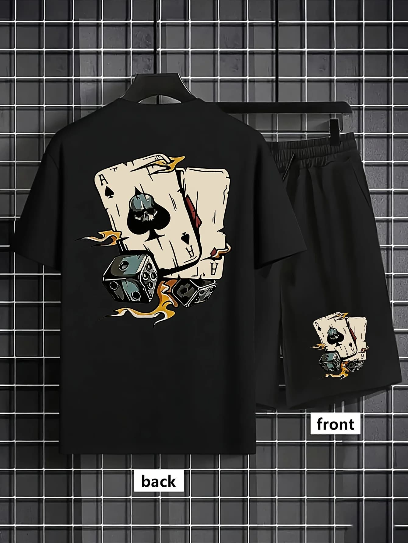 Américain hommes mode d'été poker graffiti imprimé confortable respirant col rond T-shirt ensemble s