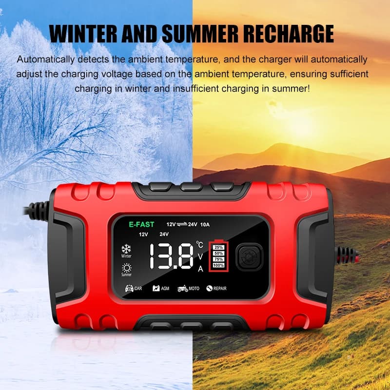 Chargeur de batterie de voiture 12V 10A et 24V 5A, entretien des impulsions, affichage LCD, charge r