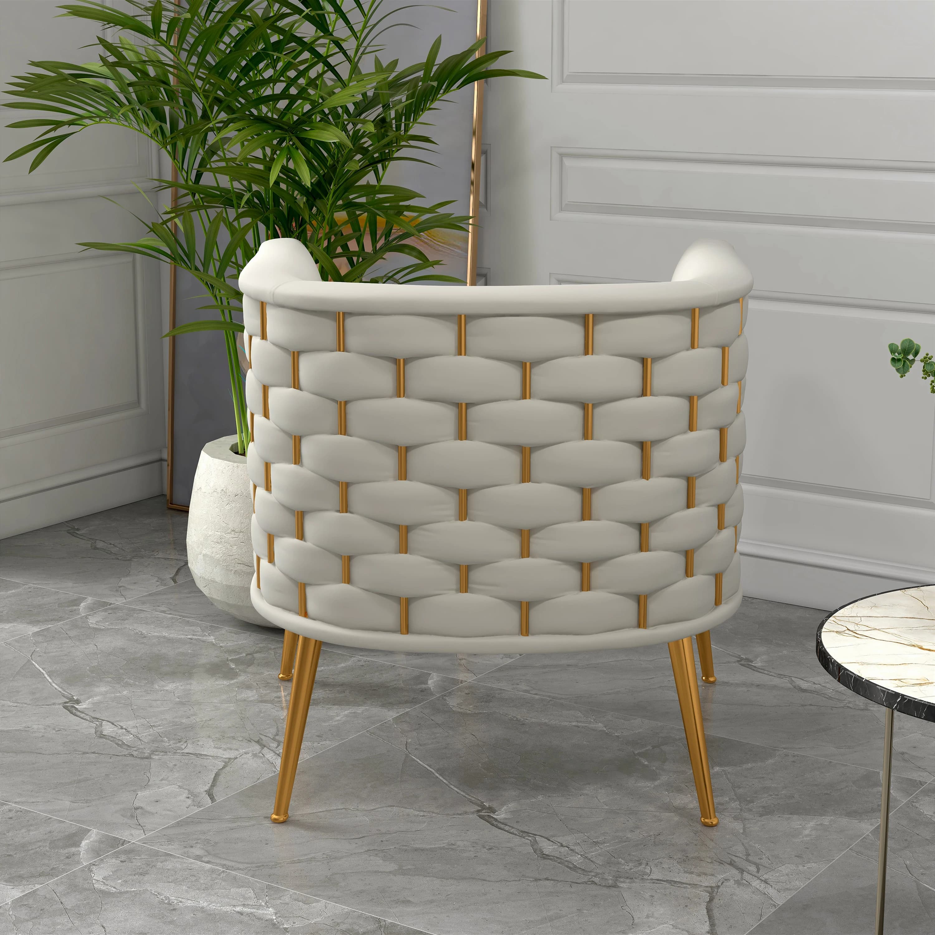 SEYNAR-Chaise d'appoint ronde en velours pour salon, ensemble de 2, sofa ou baril beige clouté, styl