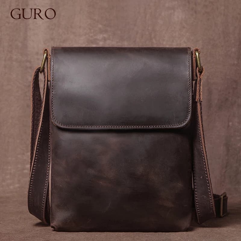 GURO-Sac à Bandoulière en Cuir group pour Homme, Haute Qualité, Élingue, Cheval, Peau de Vache, Mess