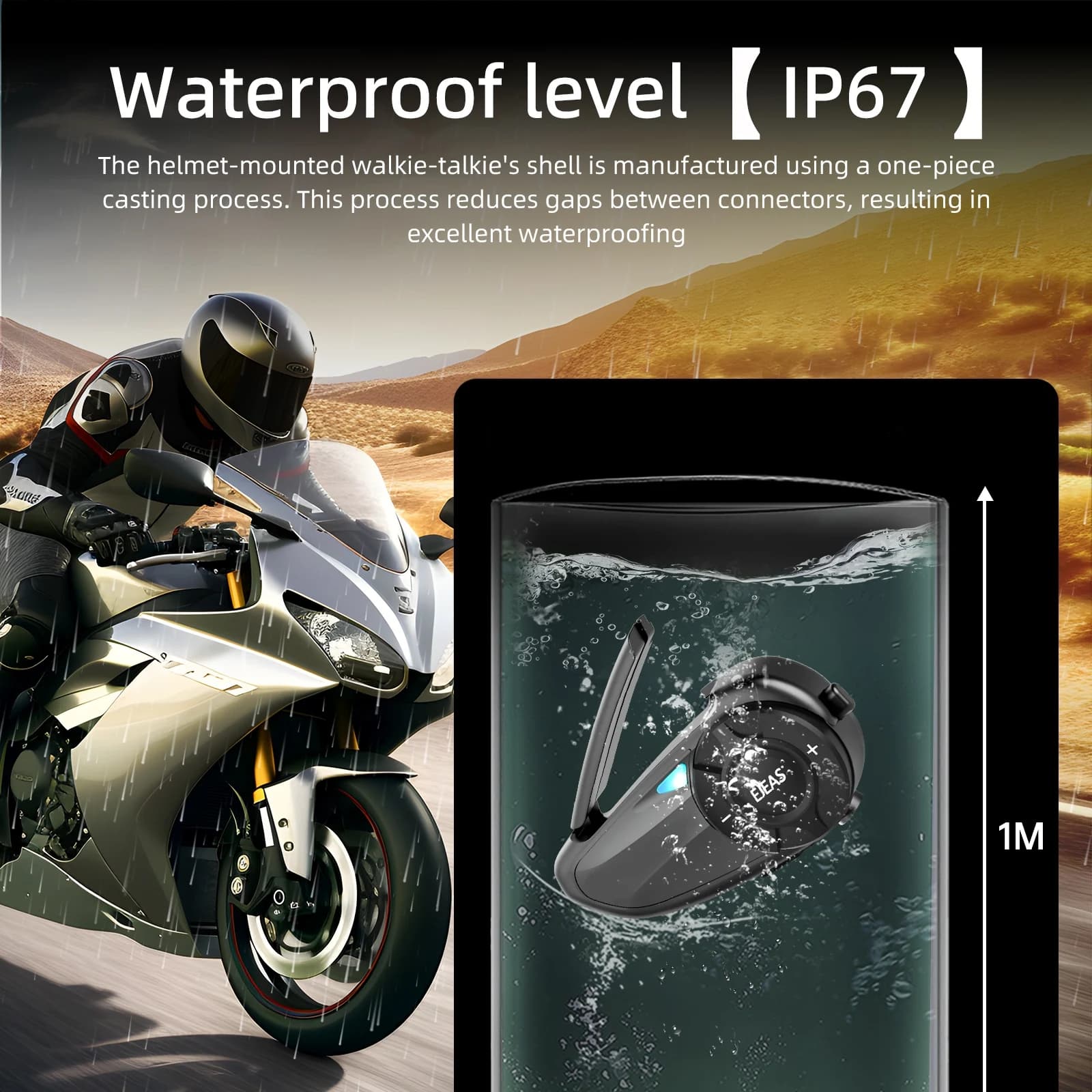 EJEAS Q2 Moto Casque Interphone Bluetooth 5.1 Casque Rapide Paire Étanche Jusqu'à 2 Coureurs Sans Fi
