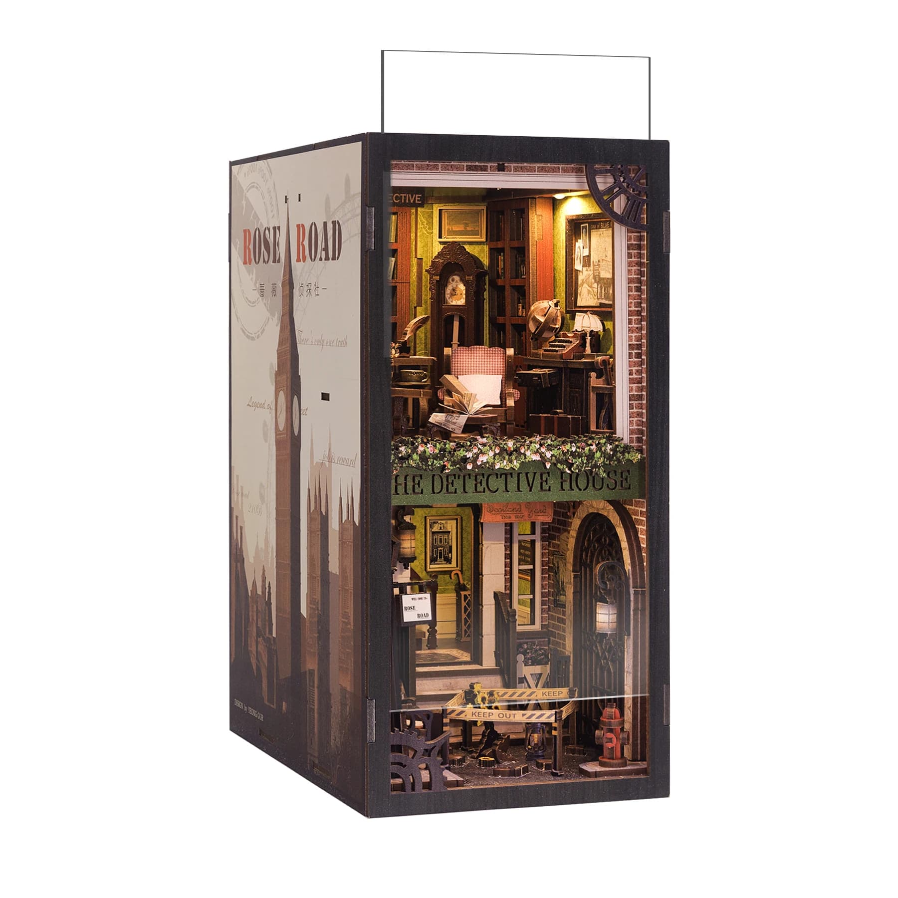 CUTEBEE – coin de livre en bois pour maison de poupée, étagère, décor avec lumière tactile, couvercl