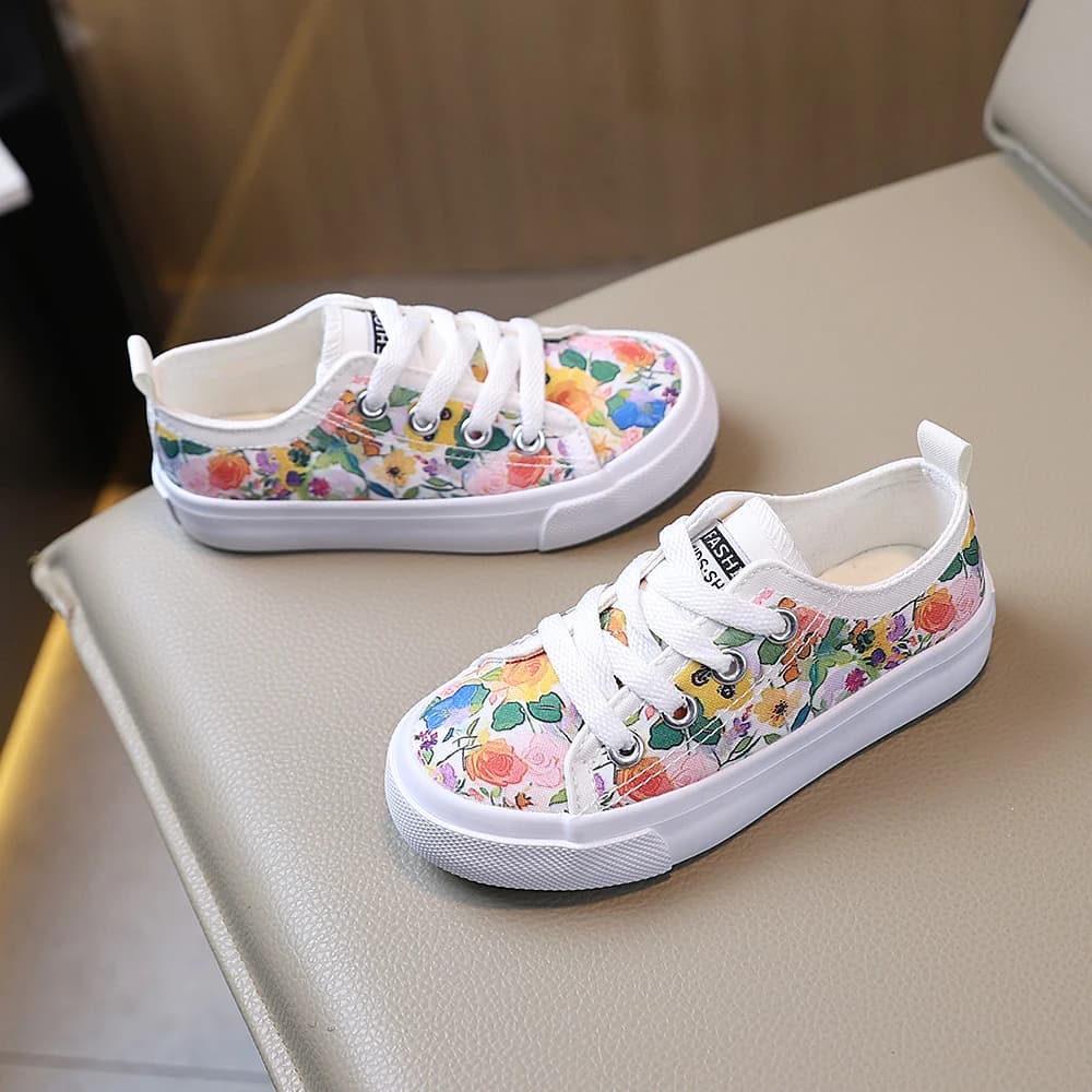 COMFY KIDS – chaussures basses en toile pour filles de 3 à 12 ans, imprimé Floral, Style frais, tiss