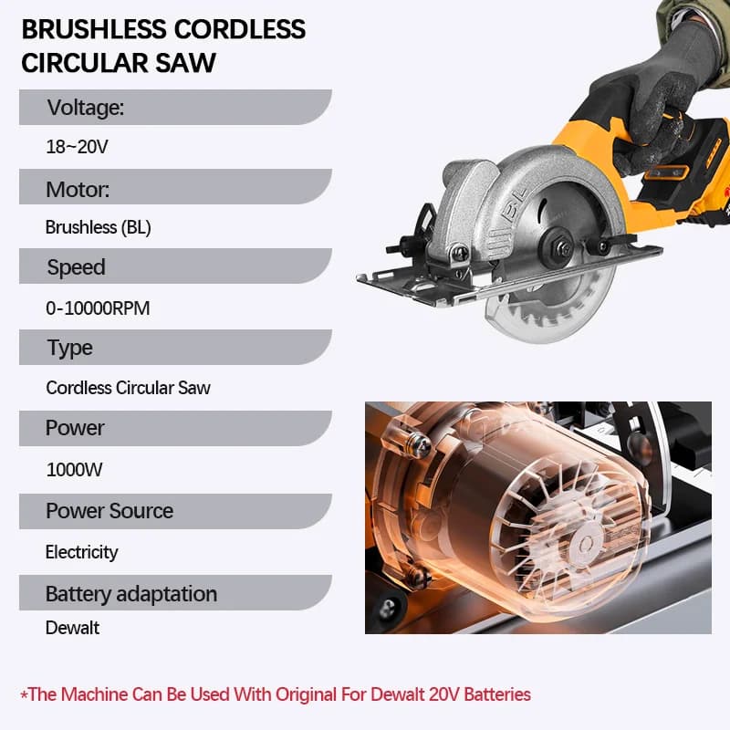 Scie circulaire électrique sans balais Electric Goddess 5 pouces ﻿ Pour batterie Dewalt 20V ﻿ Outil 