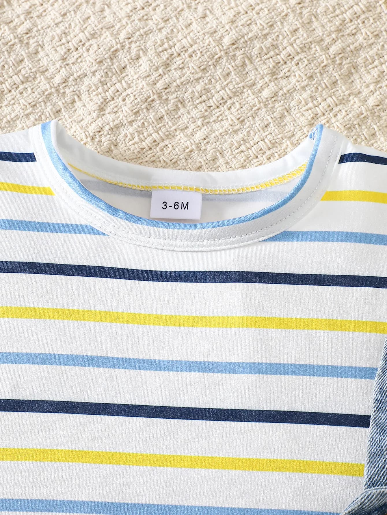 Ensemble t-shirt rayé à manches courtes et salopette en jean pour bébé garçon, ensemble deux pièces 