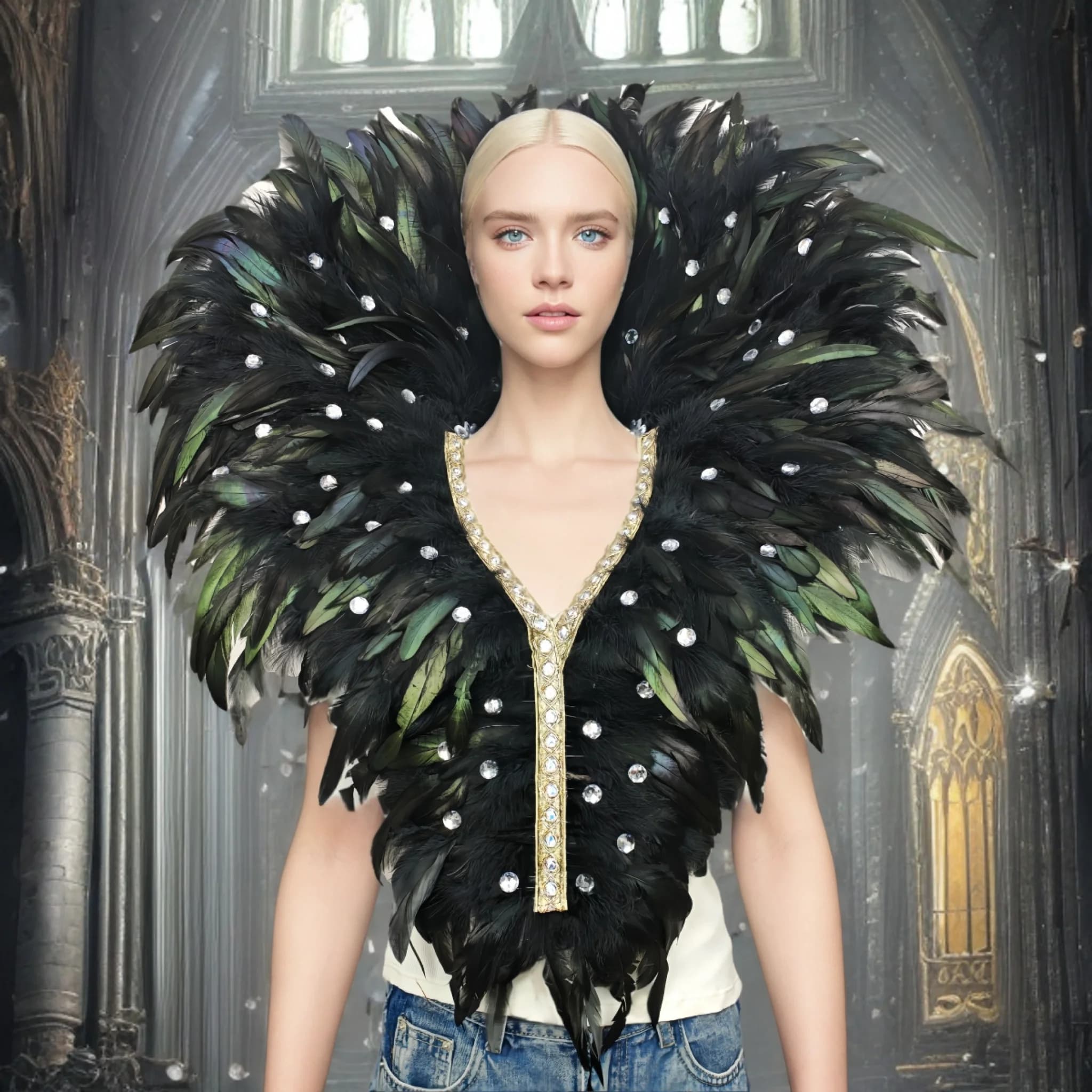 Robe de bal de remise de diplôme unisexe, accessoires de carnaval, châle en plumes, maquillage sur s