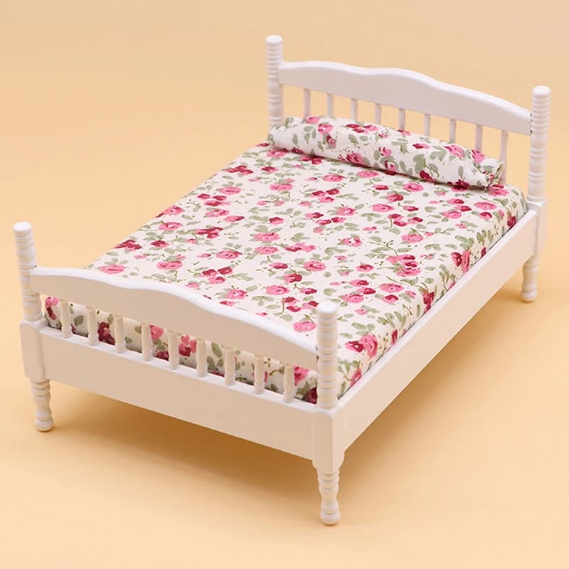 Maison de poupée Miniature avec lit Double, modèle de chambre à coucher européenne, accessoires de m