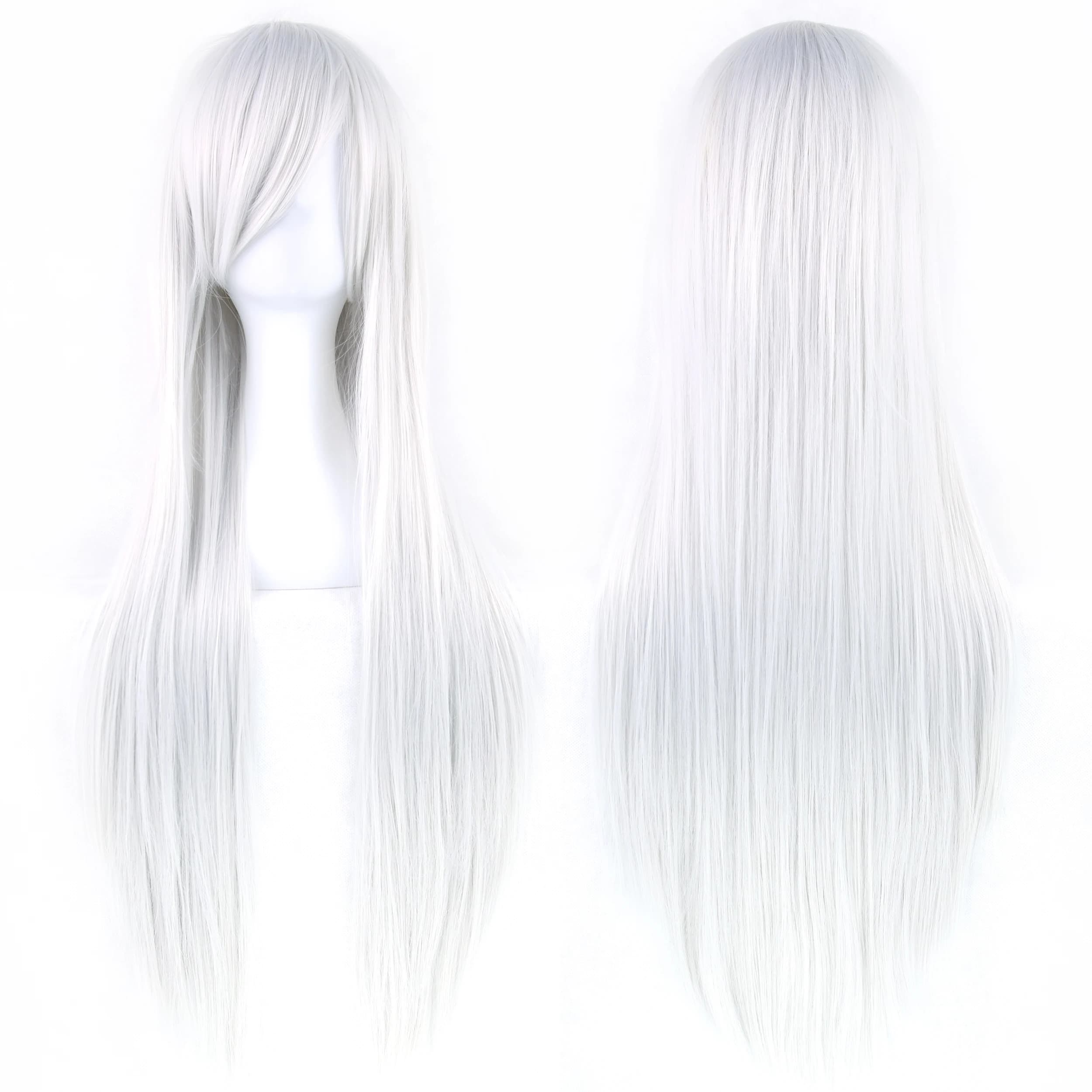 Perruque blanche synthétique perruques de Cosplay perruque blanche droite avec frange pour Anime Cos