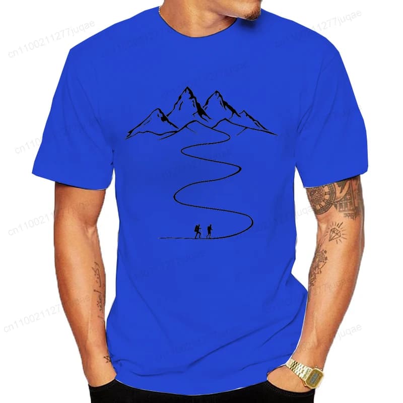 Montagnes chemin randonnée sentier courbes imprimé T-Shirt vêtements graphiques t-shirts hommes femm
