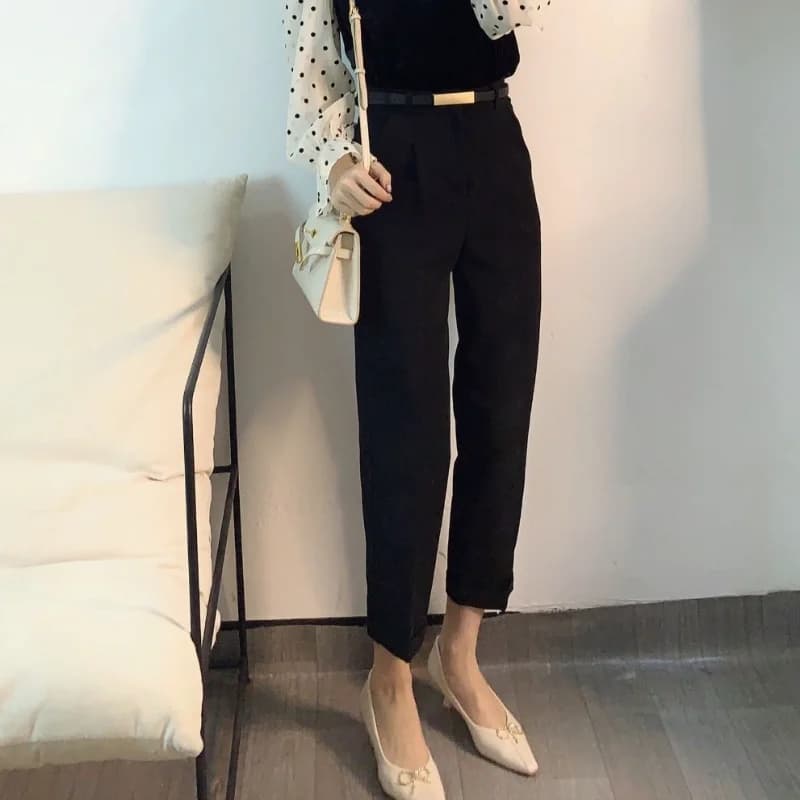 Élégant été pantalons décontractés femmes mode couleur unie ceintures mince pantalon droit Chic affa