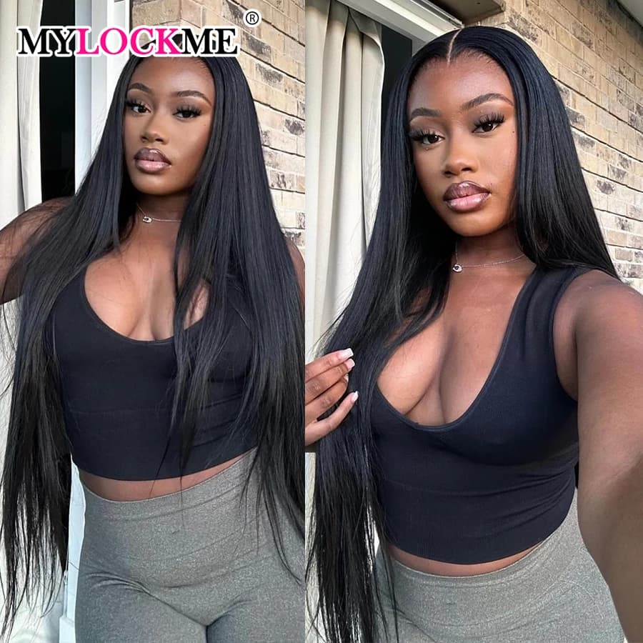 Perruque Lace Front Wig sans colle naturelle, cheveux lisses, 13x6, 5x5, 13 tage, densité 180, bon m