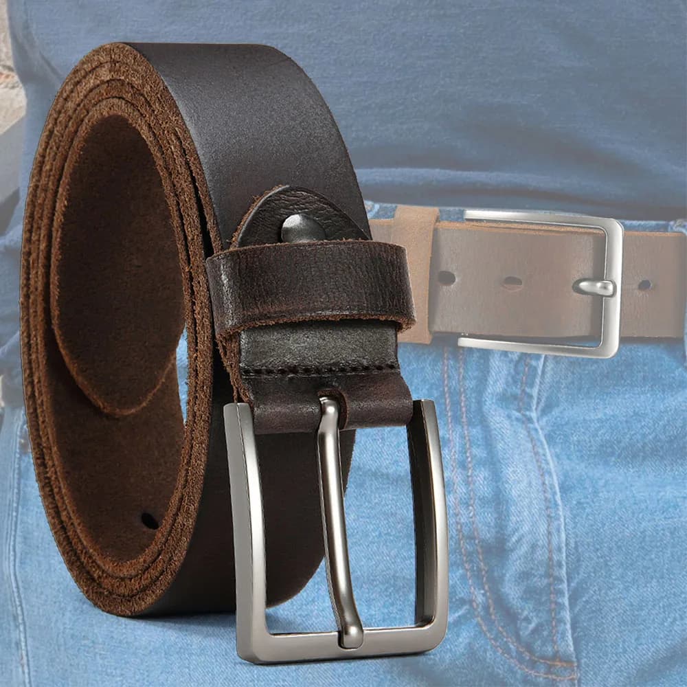 Boucle à aiguille en métal Antique de haute qualité, couche supérieure en cuir de vache, ceinture dé