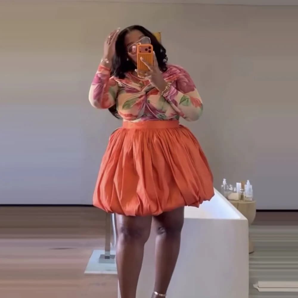Jupes en satin orange à bulles en forme de bourgeon, faites à la main, pour femmes, jupes courtes au