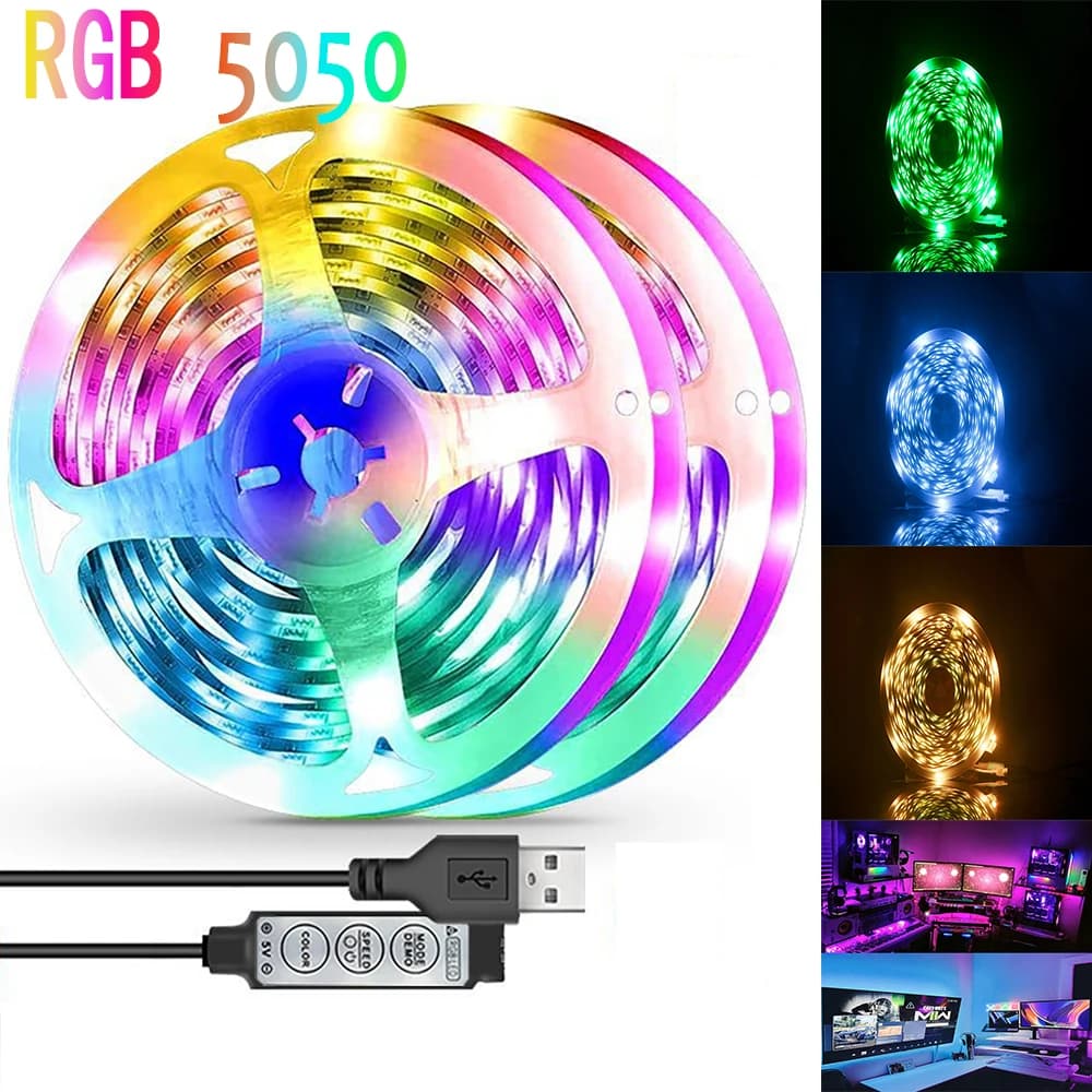 Bande lumineuse LED RGB 5050 5V USB, 3 touches de contrôle, bande lumineuse Flexible adaptée à la lu