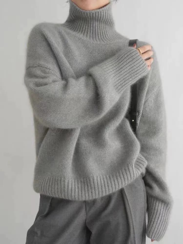 Pull en cachemire à col roulé pour femme, pull ample en laine Pure 100%, tricot, grande taille, nouv