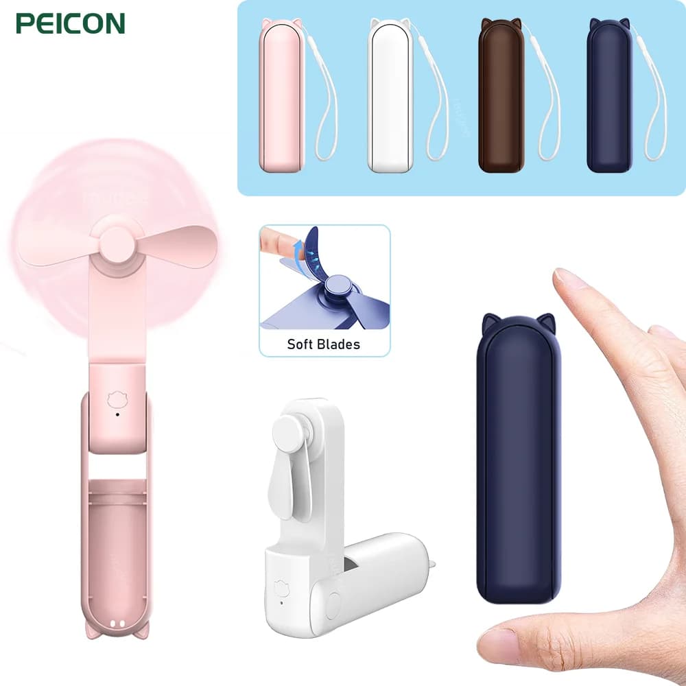 Super Mini ventilateur portable aste USB, ventilateur de poche pliable, batterie externe 2000mAh, 3 