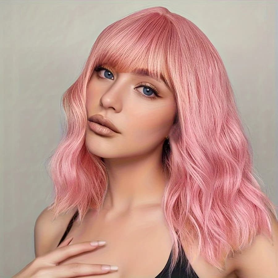 Perruques synthétiques courtes au cuir chevelu humide et ondulé, rose, 12 pouces, densité 180% (12 p