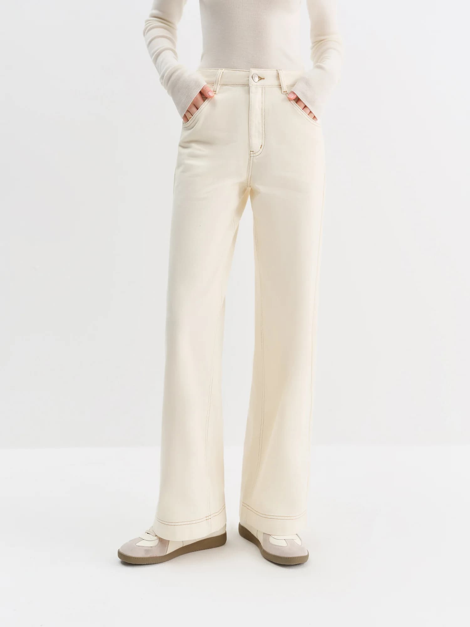 FSLE jean droit taille haute pour femmes hiver solide Simple tout-match 2025 nouveau pantalon polyva
