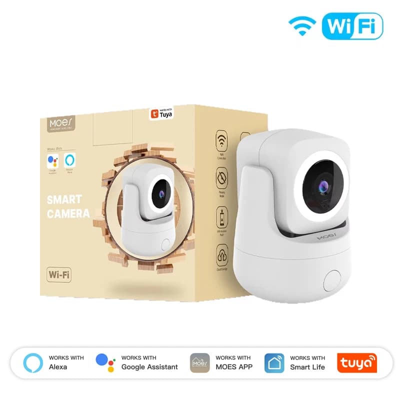 Caméra intelligente WiFi MOES Tuya pour intérieur, 3MP HD, panoramique 360° °   Inclinaison 180° °  