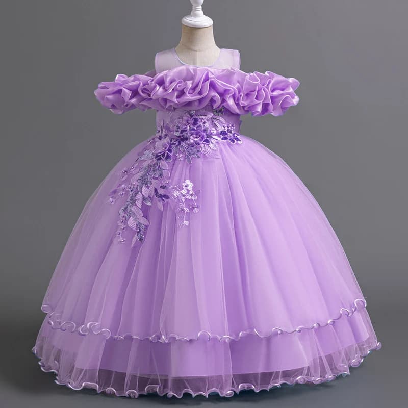 Robes de demoiselle d'honneur en tulle pour filles, robes de princesse, nœud de fille, costume de No