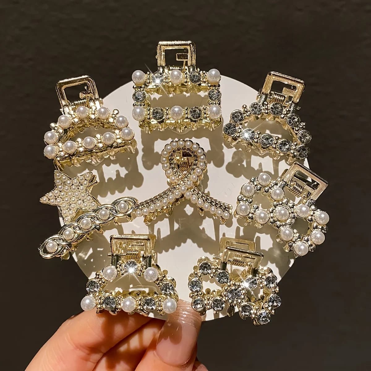 Modèle féminin 8 pièces, exquis et magnifique, Imitation de perles et de diamants incrustés, petite 