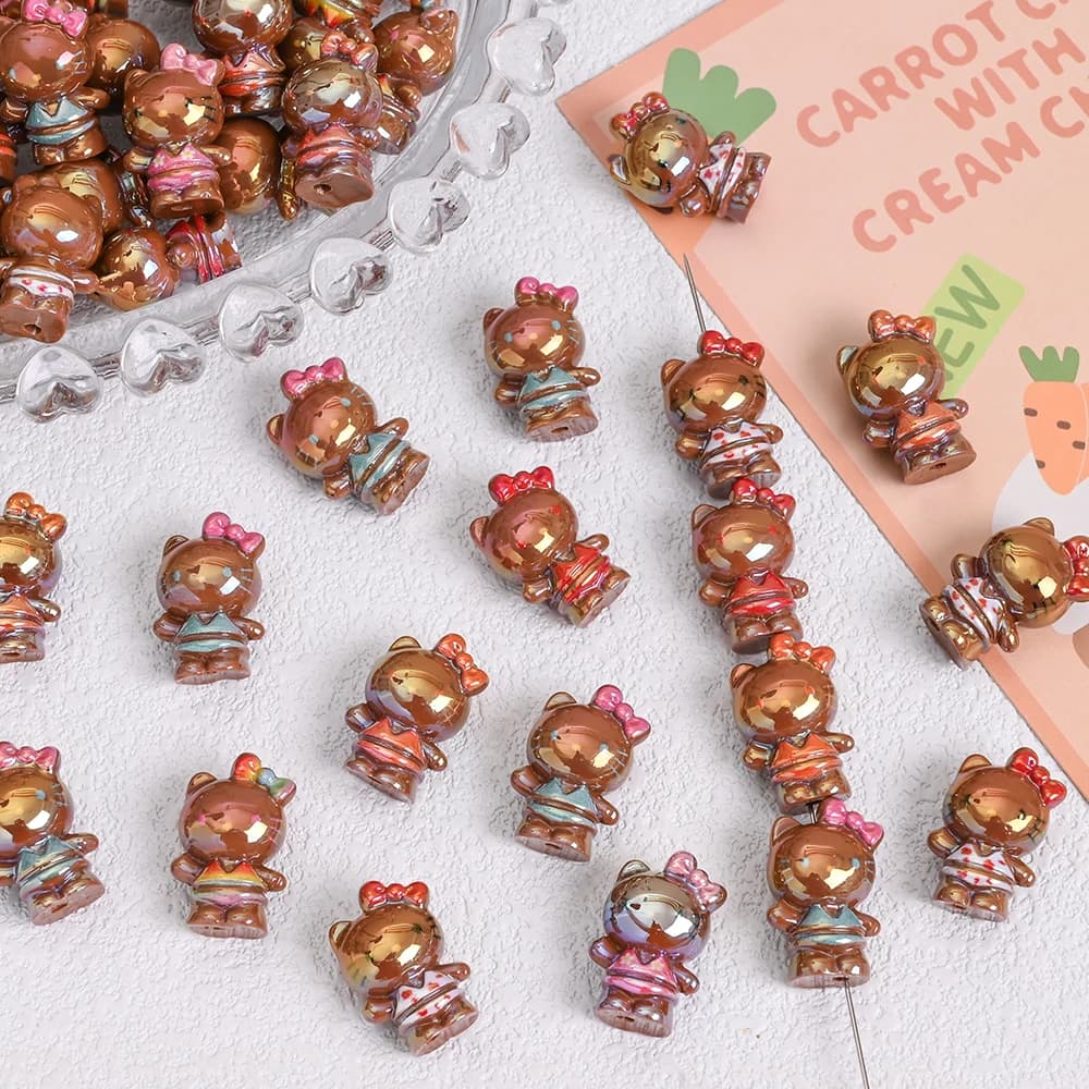 10 pièces marron Sanrio Hello Kitty perles en résine bijoux perle d'intervalle en vrac pour bricolag