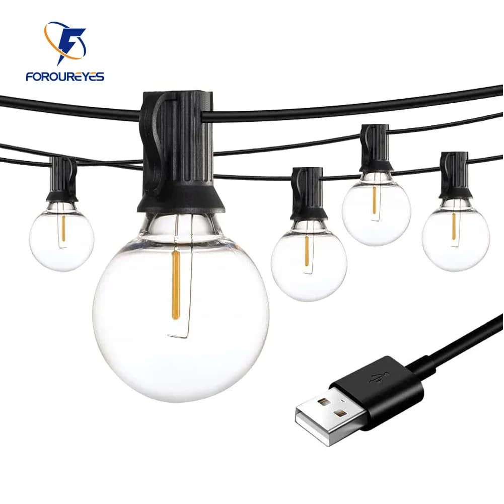 100/50/25ft USB LED lumières 5V 1W G40 ampoule en plastique extérieure étanche tente fée Patio festo