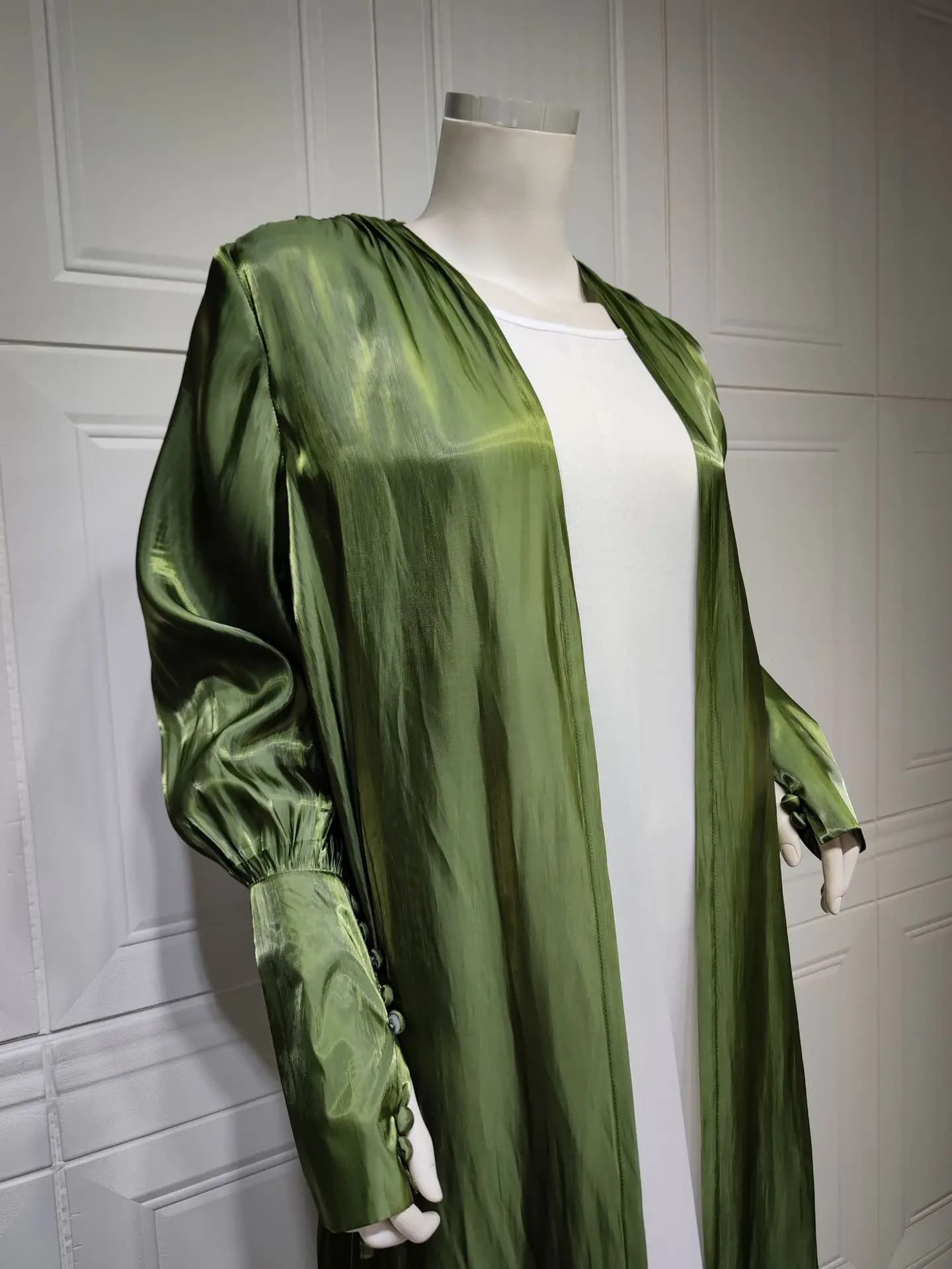 Robe cardigan en satin turc pour femme, vêtements d'extérieur musulmans, manches boutonnées, Dubaï, 