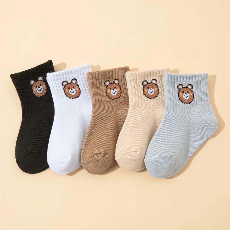 10 paires de chaussettes courtes élastiques mi-mollet, petit ours mignon, chaussettes pour bébé, cha