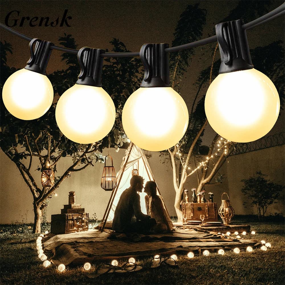 Guirlande lumineuse d'extérieur étanche G40, verre laiteux givré E12, ampoules LED de remplacement, 