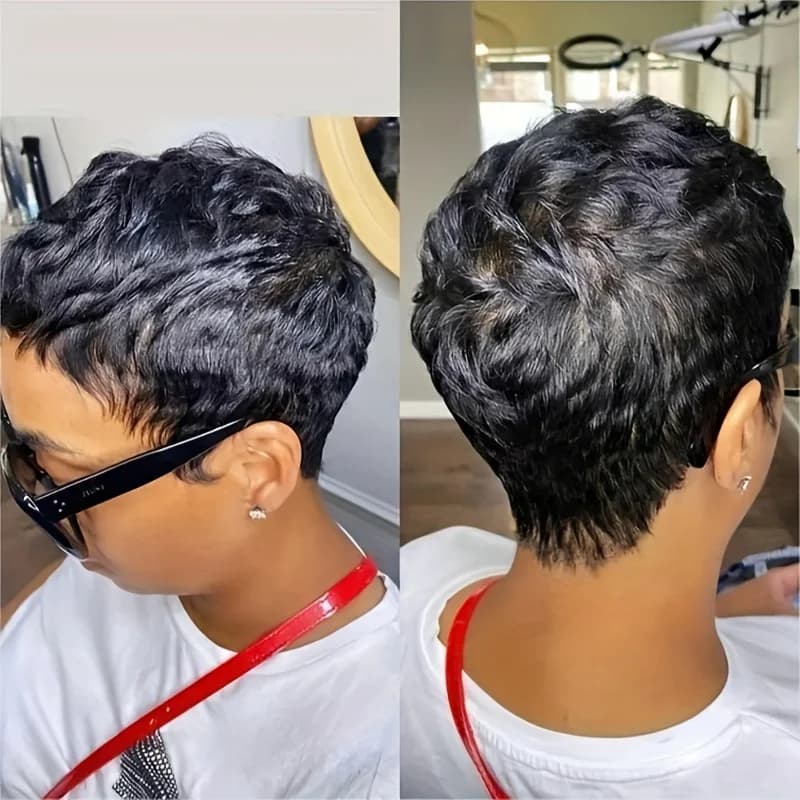 Perruque courte coupe lutin cheveux humains pour femmes perruques fabriquées à la Machine avec frang