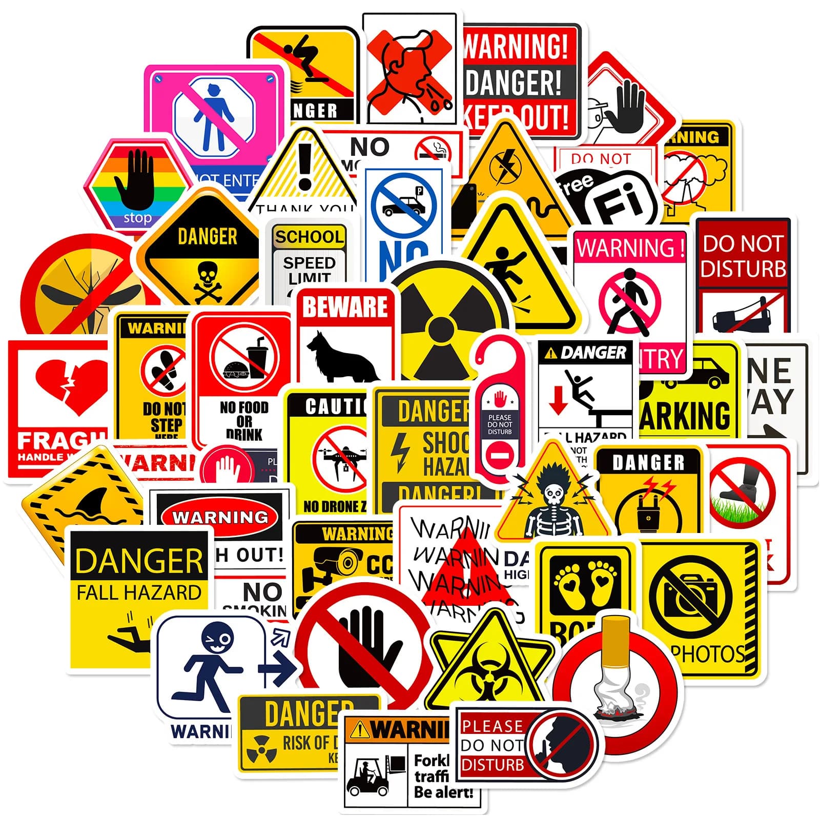 Autocollants de signes d'avertissement [50 pièces] autocollants de directions d'avertissement de ban