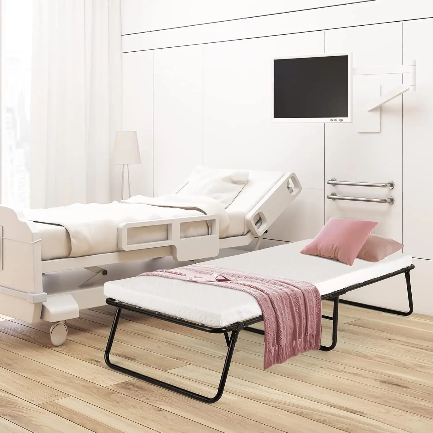 Lit pliant pliant avec matelas en mousse à mémoire de forme, cadre métallique, lit d'invité, 75 po x
