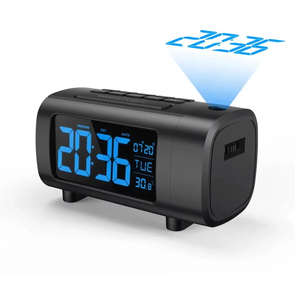 180 °   Réveil à Projection, fonction Radio, Mode Snooze, réveil numérique électronique, chargeur US
