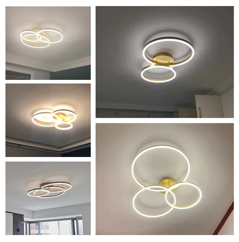 Lustres Led dorés pour la maison, 3 cercles, chambre à coucher, salon, salle à manger, lustre marron