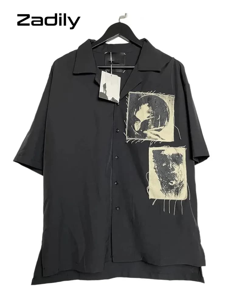 Zadily 2025 été Y2k chemise à manches courtes femmes Patch conçoit boutonné chemisier ample tunique 