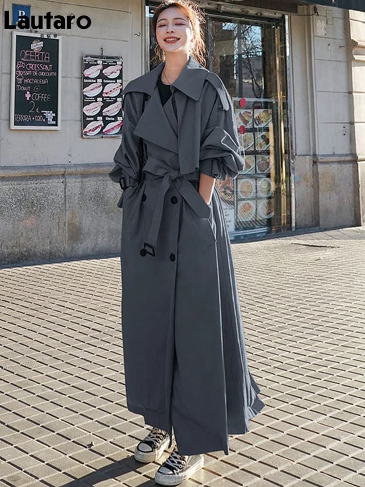 Lautaro-Manteau à double boutonnage avec ceinture pour femme, extra long, fluide, respirant, décontr