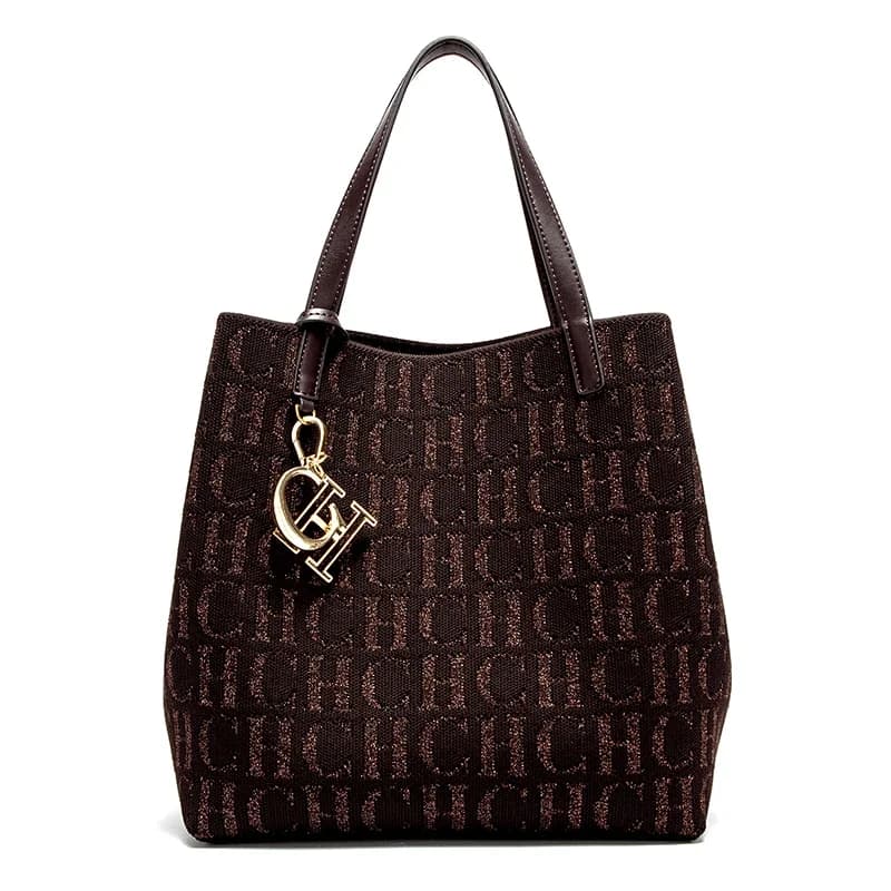 CH Sac à bandoulière pour femme, simple, couleur unie, motif imprimé lettres dorées, grande capacité