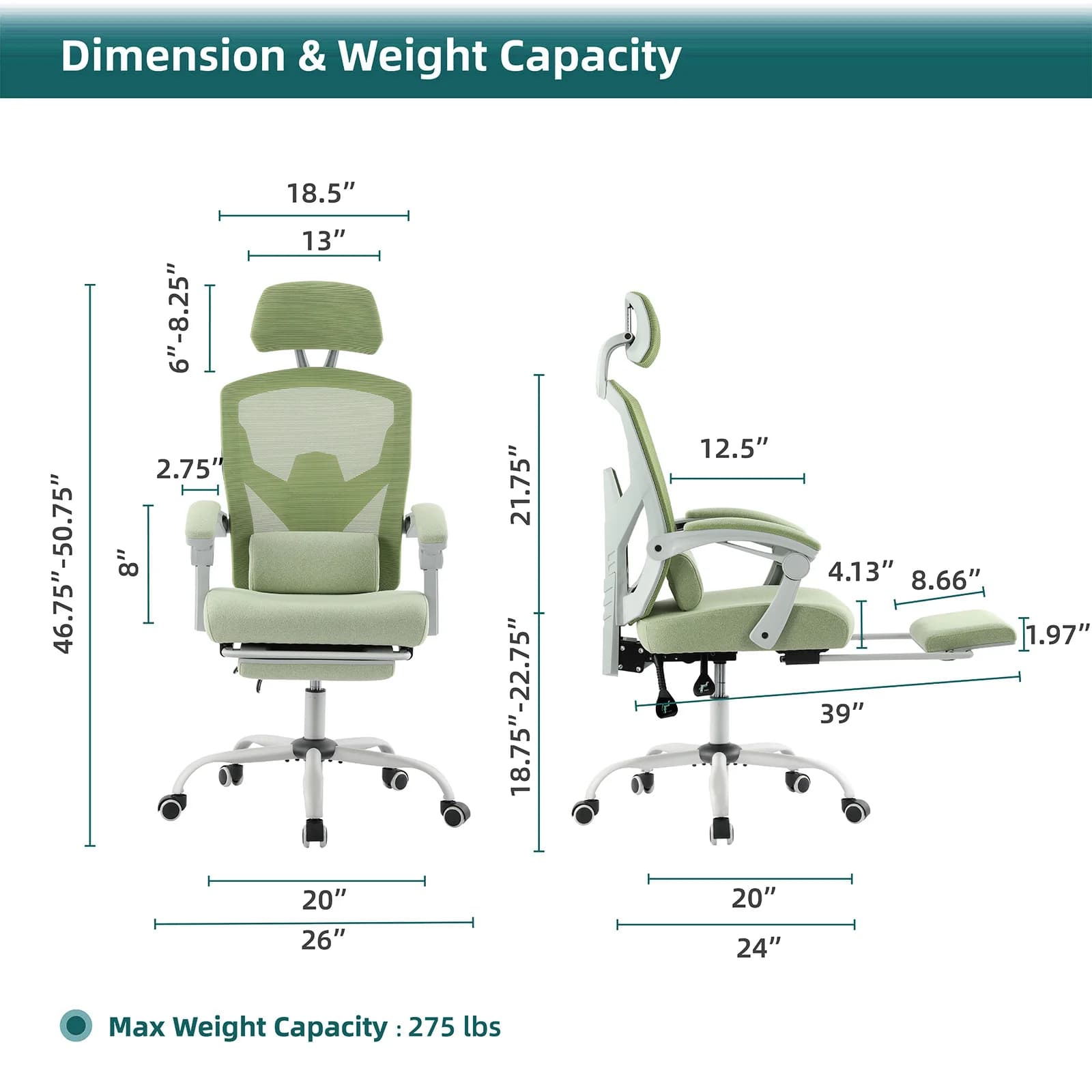 JHK ergonomique inclinable à dossier haut maille salon chaise de jeu à bascule bureau d'ordinateur p