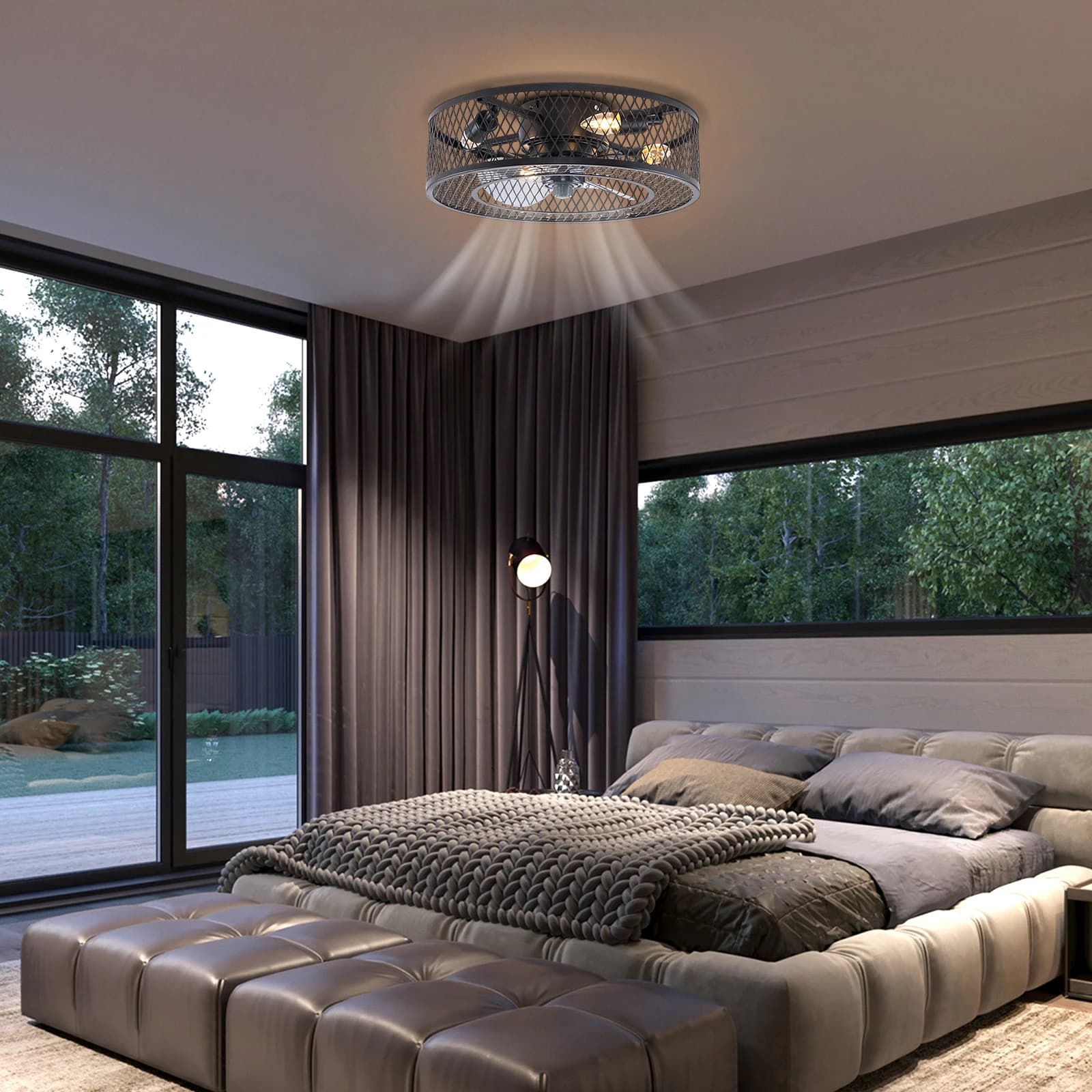 Lampe suspendue en forme d'éventail de 18 pouces, noire, sans source de lumière, E27 * 4, pour salon