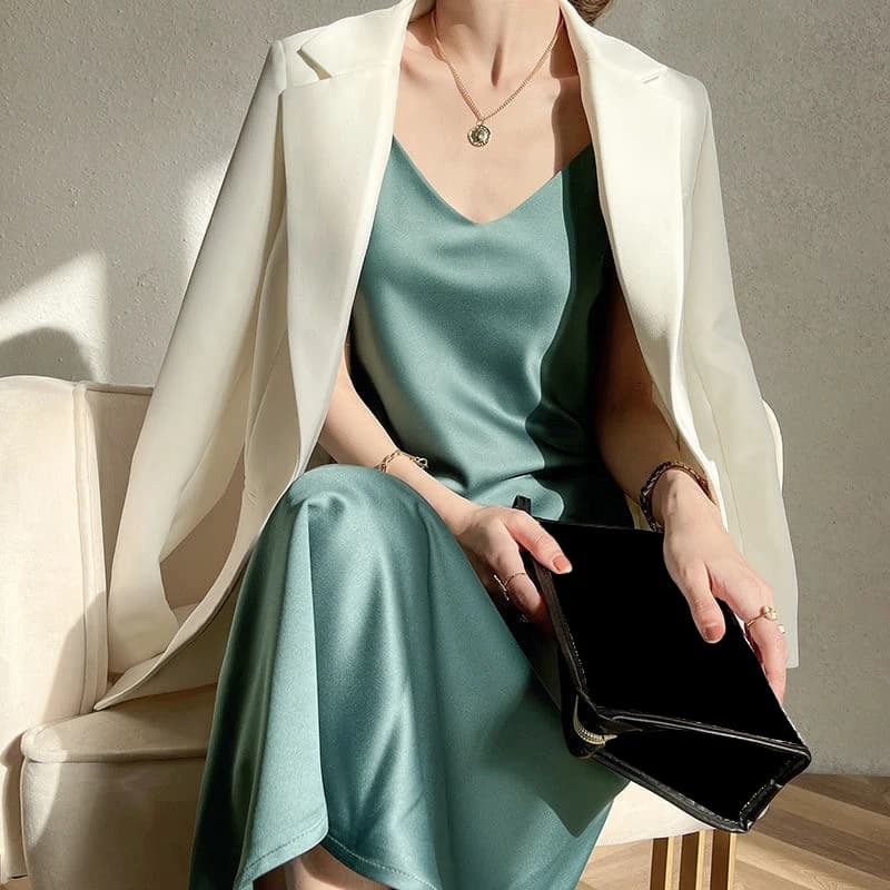 Robe longue en Satin Vintage pour femmes, tenue d'été Sexy, bretelles Spaghetti, Maxi, tenue de soir