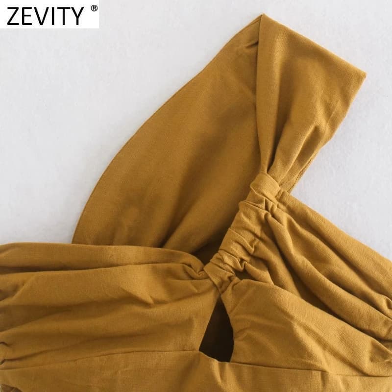 Zevity-Chemisier à Smocks en Lin Noué pour Femme, Chemise Courte Chic Plissée avec Fermeture Éclair 