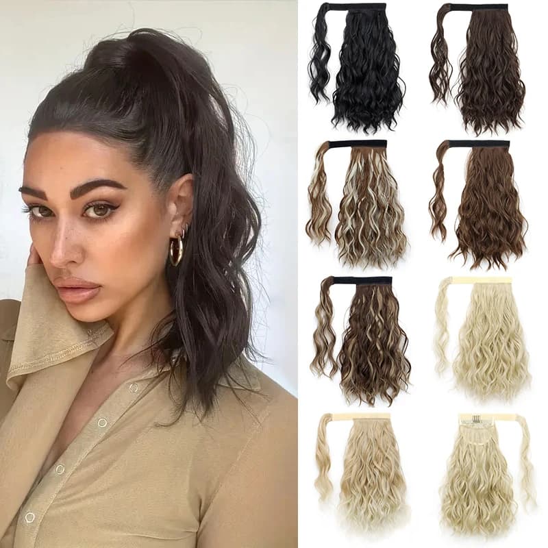 Réinitialisation rond bouclé synthétique pour femme, extension de faux cheveux, queue de cheval blon