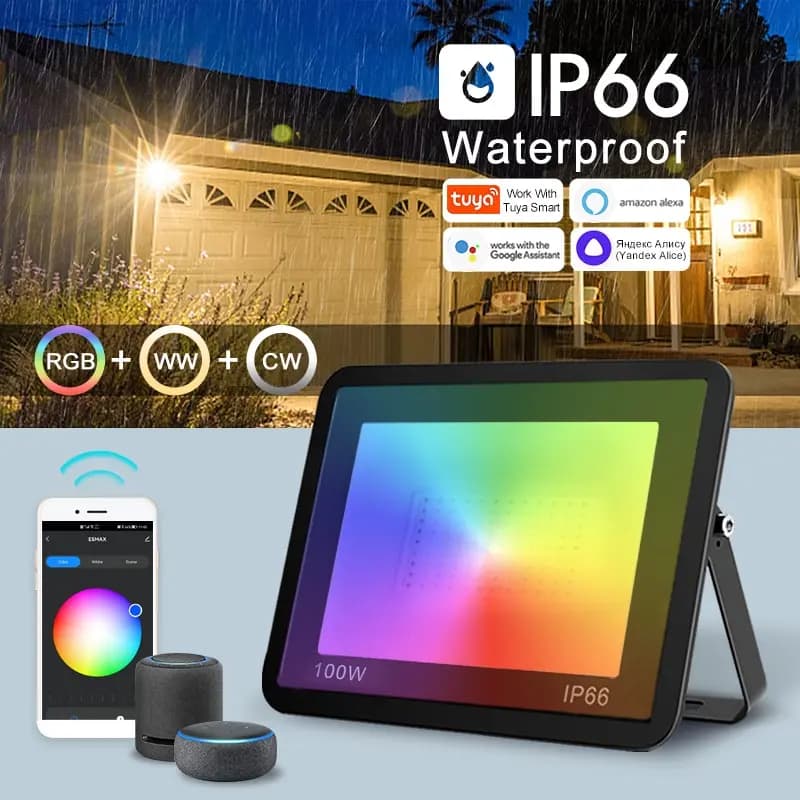 TUYA RGB Projecteur Smart APP Contrôle Vocal RGBCW CCT 3000-6500K 30W 50W 100W 220V AC Pour Garden P
