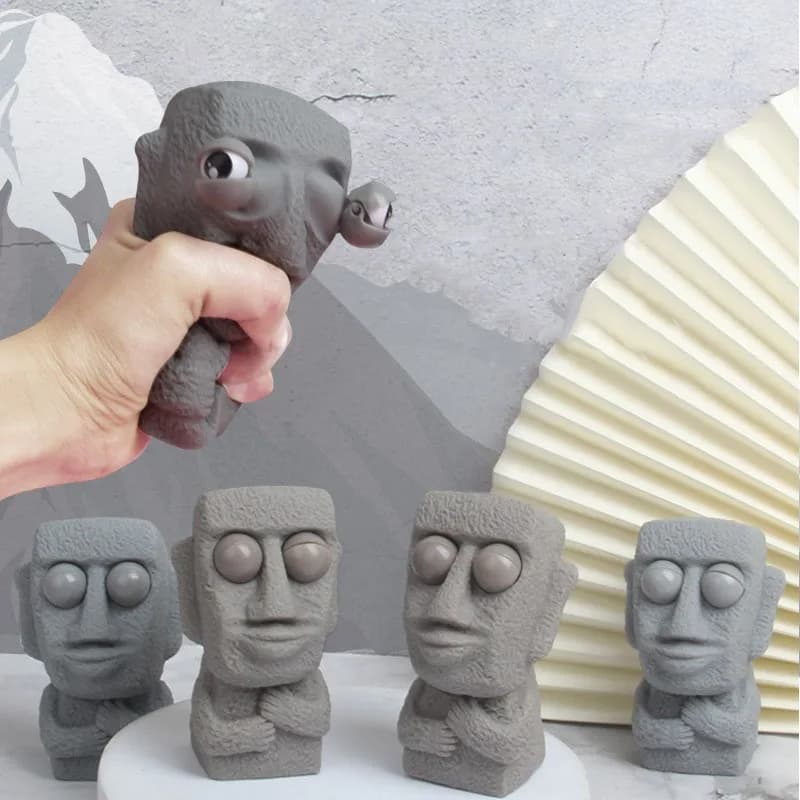 Statue Moai douce Stone Man pour enfants, libère un jouet anti-stress, rebondit lentement, yeux pres