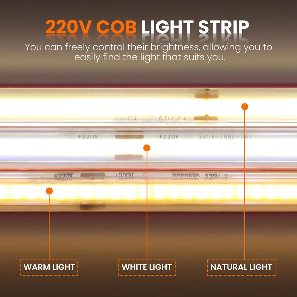Bande lumineuse LED COB à intensité variable, 220V, Flexible, avec variateur, Kit d'alimentation, 28