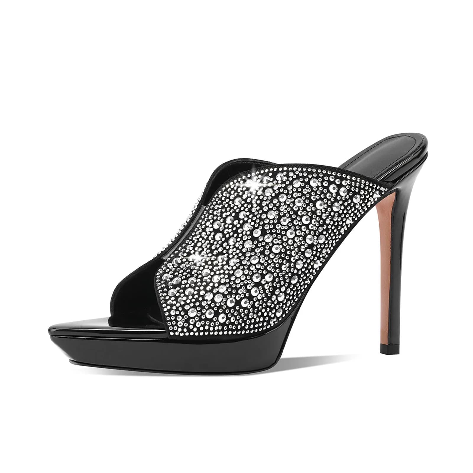 Mules à plateforme en daim de mouton avec cristaux Arden Furtado 2026, chaussures de banquet à talon