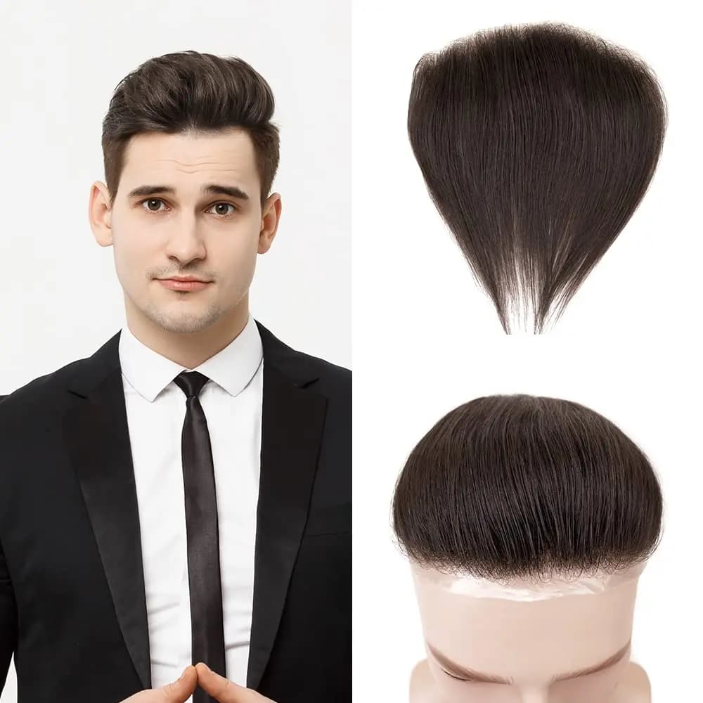 Hotsale 100% morceau de cheveux humains hommes Topper V boucle peau Super mince PU ligne avant systè
